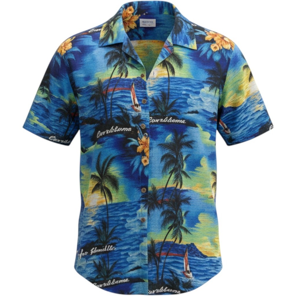 Rima Beachwear Caribbean Hawaiian Shirt Cover Up Button Front Blue One Size